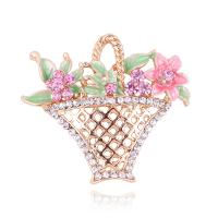 Rhinestone Brooch Zinc Alloy Flower Basket gold color plated fashion jewelry & for woman & enamel & with rhinestone golden nickel lead & cadmium free Sold By PC