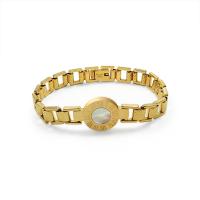 Pulseira de aço titânio, Partículas de aço, with concha, 18K banhado a ouro, joias de moda & para mulher, dourado, 175mm, vendido por PC