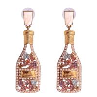 Strass Earring, Zinc Alloy, met Plastic Pearl, Wijnfles, gold plated, voor vrouw & met strass, 20x65mm, Verkocht door pair