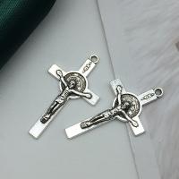 Pendentifs en alliage de zinc, Crucifix, Plaqué de couleur d'argent, DIY, 21x37mm, 200PC/lot, Vendu par lot