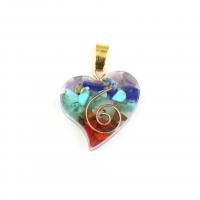 Gemstone smykker halskæde, Ædelsten, med Resin, Heart, Unisex, blandede farver, 22x22mm, Solgt af PC