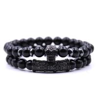 Edelsteen armbanden, Messing, met Black Stone, 2 stuks & uniseks & micro pave zirconia, meer kleuren voor de keuze, 8mm, Lengte Ca 7.48 inch, Verkocht door Stel