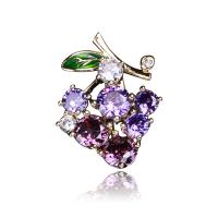 Cubic Zirconia Broche, Messing, Grape, ægte forgyldt, mode smykker & Micro Pave cubic zirconia & for kvinde, lilla, nikkel, bly & cadmium fri, 16x23mm, Solgt af PC