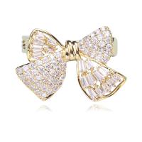 Cubic Zirconia Broche, metal, Lazo, chapado en oro real, Joyería & micro arcilla de zirconia cúbica & para mujer, dorado, libre de níquel, plomo & cadmio, 22x15mm, Vendido por UD