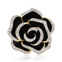 El esmalte Broche, aleación de zinc, Flor, chapado en oro real, Joyería & para mujer & con diamantes de imitación, Negro, libre de níquel, plomo & cadmio, 31x32mm, Vendido por UD