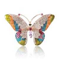 El esmalte Broche, aleación de zinc, Mariposa, chapado en color dorado, Joyería & micro arcilla de zirconia cúbica & para mujer, multicolor, libre de níquel, plomo & cadmio, 68x44mm, Vendido por UD