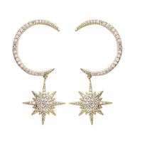 Cubic Zirconia Micro Pave Brass Earring Moon and Star plated micro pave cubic zirconia & for woman Sold By Pair