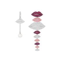 asymmetrische oorbellen, Messing, Lip, plated, micro pave zirconia & voor vrouw, meer kleuren voor de keuze, 85x32mm, Verkocht door pair