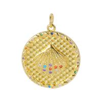 Cubic Zirconia Micro Pave Brass Pendant Flat Round plated & micro pave cubic zirconia Sold By PC