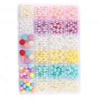 Plastic Kralen, met Plastic Box, Ronde, moffelen vernis, DIY, gemengde kleuren, 16x20x50mm, Ca 672pC's/box, Verkocht door box