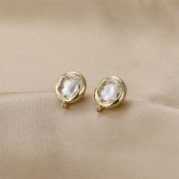 Brass Earring Stud Component with Shell Round gold color plated DIY golden nickel lead & cadmium free 14mm Sold By PC