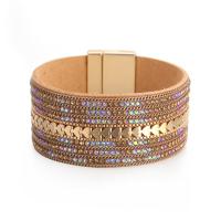 Wrap Bracelet PU Leather with Zinc Alloy multilayer & for woman & with rhinestone 195mm Sold By PC