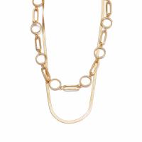 Collier en alliage de zinc Pull, Placage de couleur d'or, Double couche & pour femme, Or, 490mm, Vendu par PC