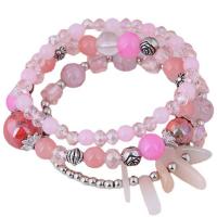 Pulseras de Cristal, con Ojo de gato & Nácar & aleación de zinc, multicapa & estilo popular & para mujer, más colores para la opción, longitud aproximado 6.7 Inch, Vendido por UD