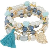 Bracelets de cristal, avec perle de plastique & alliage de zinc, fleur, Placage de couleur d'or, multicouche & style folk & pour femme, plus de couleurs à choisir, Longueur Environ 6.7 pouce, Vendu par PC