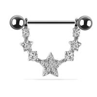 Cruach dhosmálta Nipple Ring, 316L Cruach dhosmálta, Star, dath airgid plated, do bhean & le rhinestone, 1.6x16mm, 17mm, 5mm, Díolta De réir PC