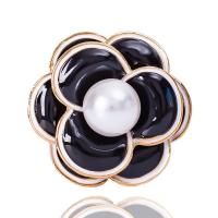 Glazuur broche, Zinc Alloy, met Plastic Pearl, Bloem, gold plated, voor vrouw, nikkel, lood en cadmium vrij, 40x40mm, 10pC's/Lot, Verkocht door Lot