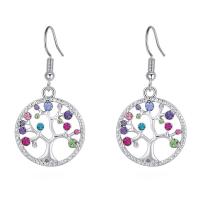 Strass Earring, Zinc Alloy, met Tsjechisch, Tree of Life, geplatineerd, voor vrouw & gefacetteerde & hol, multi-gekleurde, nikkel, lood en cadmium vrij, 20x41mm, Verkocht door pair