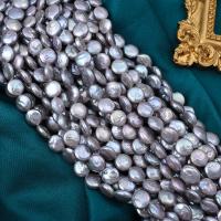 Mince kultivované sladkovodní perle, Sladkovodní Pearl, Flat Round, DIY, šedá, 9-10mm, Prodáno za Cca 38 cm Strand