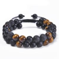 Edelsteen Woven Ball Armbanden, Tiger Eye, met Knoopkoord & Abrazine Stone & Lava, Dubbele laag & mode sieraden & uniseks & verschillende stijlen voor de keuze, 16mm, Lengte Ca 7.5-11.8 , Verkocht door PC