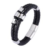 Cuir bracelet, avec Acier inoxydable 316, poli, bijoux de mode & longueur différente pour le choix & pour homme, plus de couleurs à choisir, 12mm, Vendu par PC