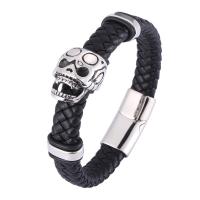 PU de microfibra Pulsera, con acero inoxidable 316, Calavera, pulido, Joyería & longitud diferente para la opción & para hombre, más colores para la opción, 12mm, Vendido por UD