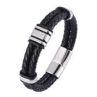 Leather Bracelet with 316 Stainless Steel polished fashion jewelry & for man 12mm Sold By PC