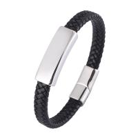 Microfiber PU Armband, met 316 Roestvrij staal, gepolijst, mode sieraden & verschillende lengte voor keuze & voor de mens, zwart, 8mm, Verkocht door PC