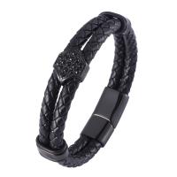 Cuir bracelet, avec Acier inoxydable 316, Placage, bijoux de mode & longueur différente pour le choix & pour homme, plus de couleurs à choisir, 12mm, Vendu par PC