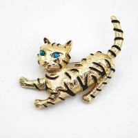 Zinc Alloy Brocher, Cat, guldfarve belagt, Unisex & emalje & med rhinestone, nikkel, bly & cadmium fri, 65x40mm, 10pc'er/Lot, Solgt af Lot