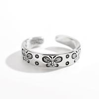 925 Sterling Silver Cuff Finger Ring, platinos spalva padengtas, Reguliuojamas & moters, Dydis:12, Pardavė PC