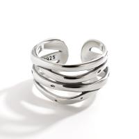 925 Sterling Zilver Manchet Finger Ring, platinum plated, Verstelbare & voor vrouw & hol, Verkocht door PC