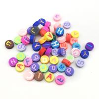 Grânulos de argila de polímero, Roda, DIY & com padrão de carta, cores misturadas, 10mm, Aprox 100PCs/Bag, vendido por Bag