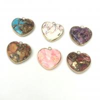 Colgantes Jasper Imperial, Jaspe Impresión, con metal, Corazón, chapado en color dorado, unisexo, 10mm, Vendido por UD