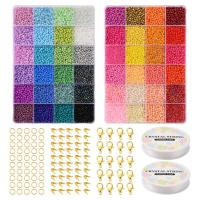 Glas Seed Beads Smykker Finde Set, med Plastboks & Elastiktråd & Jern & Zinc Alloy, guldfarve belagt, du kan DIY & ovntørrende lak, blandede farver, 190x130x21mm, Solgt af Box