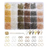 Zinc Alloy Smykker Finde Set, med Plastboks & Messing & Jern & 304 rustfrit stål, forgyldt, du kan DIY, blandede farver, nikkel, bly & cadmium fri, 190x135x18.50mm, Solgt af sæt