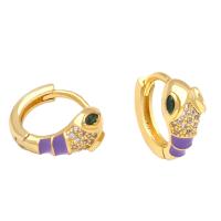 Cubic Zirconia Micro Pave Brass Earring Snake gold color plated micro pave cubic zirconia & for woman & enamel nickel lead & cadmium free Sold By Pair