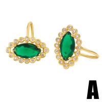 Cubic Zirconia Micro Pave Brass Earring gold color plated & micro pave cubic zirconia & for woman green nickel lead & cadmium free Sold By Pair