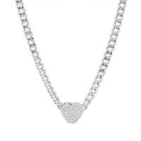 Collier d'acier titane, avec alliage de zinc, coeur, Placage de couleur argentée, bijoux de mode & pour femme & avec strass, argent, Longueur 40 cm, Vendu par PC