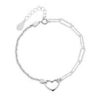 Pulseras de latón, metal, con 5cm extender cadena, Corazón, chapado en color de plata, Joyería & ajustable & para mujer & hueco, plateado, libre de níquel, plomo & cadmio, longitud 14 cm, Vendido por UD