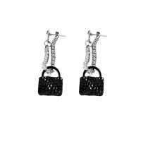 Pendientes de Aleación de Zinc, Bolso de Mano, chapado, Joyería & para mujer & con diamantes de imitación, Negro, libre de níquel, plomo & cadmio, 15x50mm, Vendido por Par