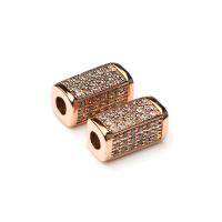 Messing spacer perler, forgyldt, Micro Pave cubic zirconia, flere farver til valg, 14x7mm, Solgt af PC