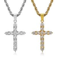 Roestvrij staal Cross Hangers, 316 Roestvrij staal, Oversteken, uniseks & micro pave zirconia, meer kleuren voor de keuze, 24x42mm, Verkocht door PC