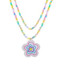 Collier acrylique, avec 5.6cm chaînes de rallonge, Double couche & bijoux de mode & pour femme, multicolore, 38mm, Vendu par 42.2 cm brin