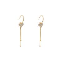 Boucles d'oreilles en alliage de zinc, fade et jamais plaqué de haute qualité, bijoux de mode & pour femme & avec strass, doré, 81x13mm, Vendu par paire