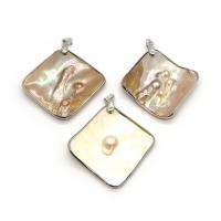 Shell Pendler, Freshwater Shell, med Messing, Rhombus, sølvfarvet forgyldt, Unisex, flere farver til valg, 42mm, Solgt af PC