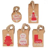 Kraft Etiqueta Tag, with Cânhamo, Design de Natal & Vario tipos a sua escolha, cores misturadas, 100PCs/Bag, vendido por Bag