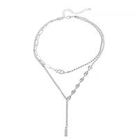 Collar Multi de la capa, aleación de zinc, con 6cm extender cadena, chapado en color de plata, Doble capa & Joyería & ajustable & para mujer, plateado, libre de níquel, plomo & cadmio, longitud 36 cm, 45 cm, Vendido por UD