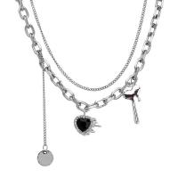 Collana Multi strato, Titantium acciaio, with lega in zinco, with 5cm extender chain, Cuore, placcato color argento, Doppio strato & gioielli di moda & regolabile & per la donna, argento, Lunghezza 41 cm, 42 cm, Venduto da PC