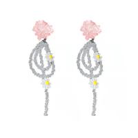 Pendientes de Cristal, Acrílico, con Cristal, Corazón, Joyería & para mujer, Rosado, 22x125mm, Vendido por Par